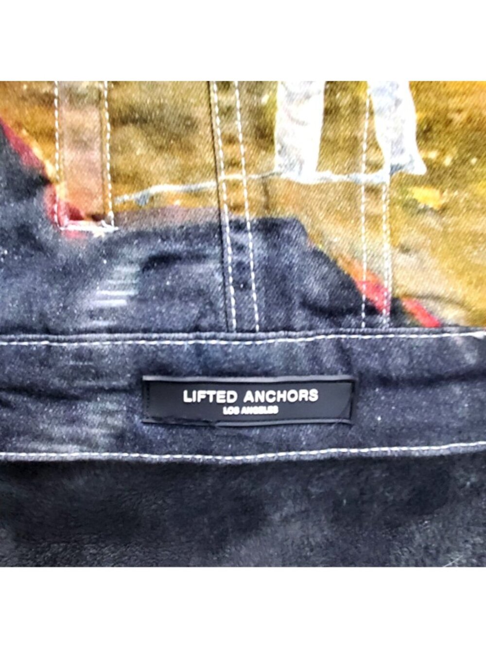Lifted Anchors Medium "Wonderland" Astronaut Space Galaxy Printed Denim Jacket - Picture 8 of 10